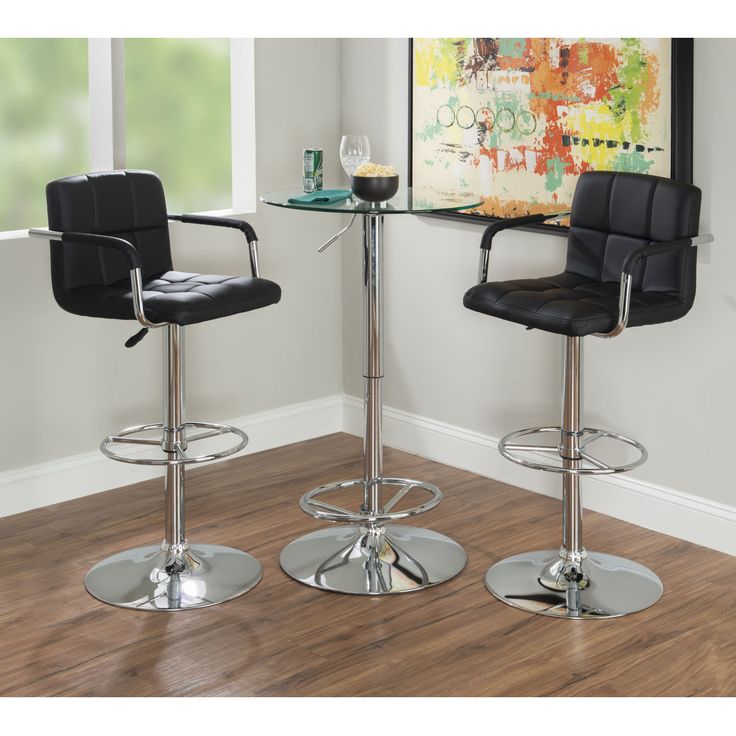 Brighton Hill Stephanie Quilted Three-piece Pub Table Set In Chrome_black, Contemporary & Modern _ Bellacor _ 2368803