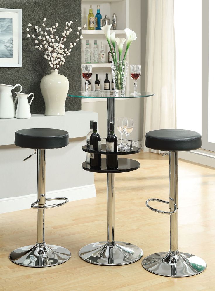 Gianella Black And Chrome Bar Set With Wine Storage